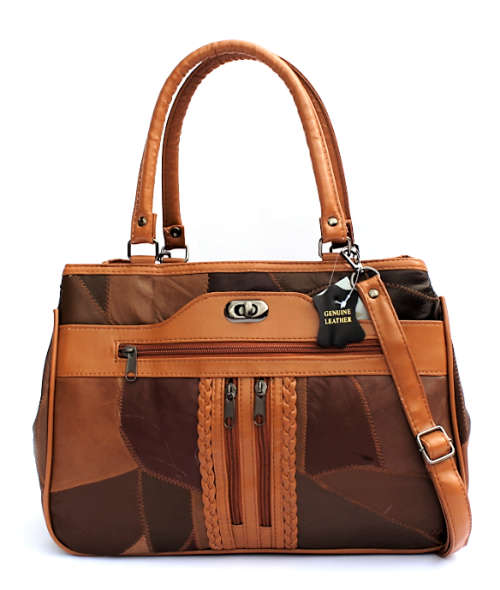 Genuine leather handbag in Cognac