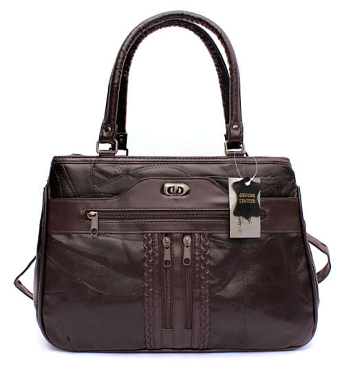 Genuine leather handbag in Burgandy Brown