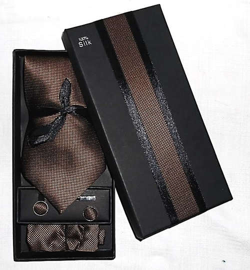 100% Silk Tie Set - Brown