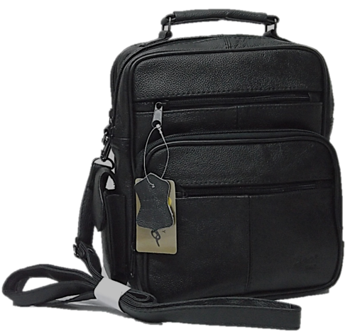 GENUINE LEATHER MESSENGER/TABLET BAG IN BLACK
