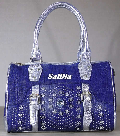NEW RANGE!!! DAZZLING DENIM HANDBAG IN DARK BLUE WITH SILVER TRIM AND DIAMENTE' STUD  - BRAND NEW!!!