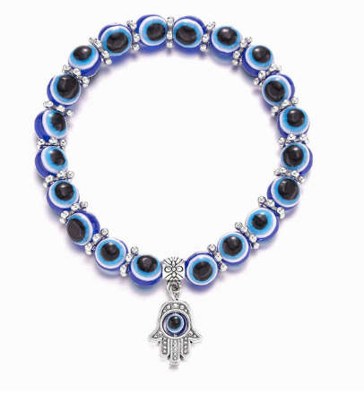 Evil Eye Detail Beaded Bracelet with Charm