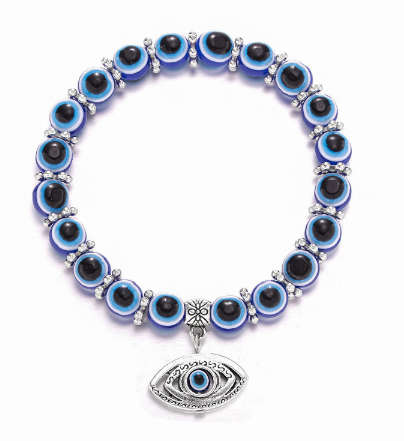 Evil Eye Detail Beaded Bracelet with Charm