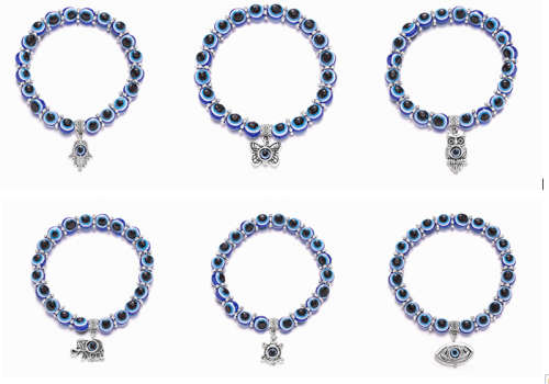Evil Eye Detail Beaded Bracelet with Charm