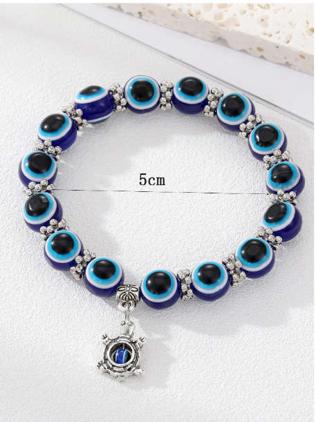 Evil Eye Detail Beaded Bracelet with Charm