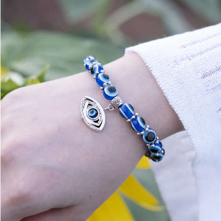 Evil Eye Detail Beaded Bracelet with Charm