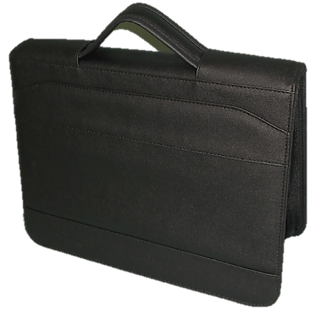 Professional Faux Leather Handle, Zip-Around  Business Portfolio - Black