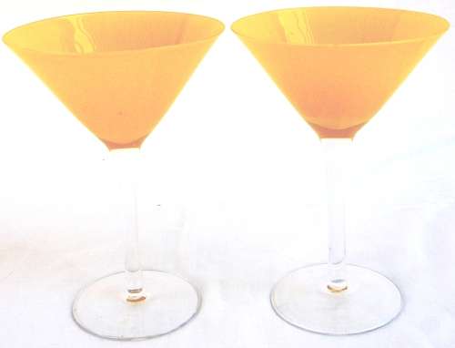 A Pair of Large Yellow Topped Martini Glasses