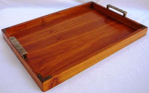 Wooden Tea Tray with Brass Handles