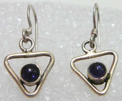 A Dainty Pair of Sterling Silver Earrings set with Blue Sapphires