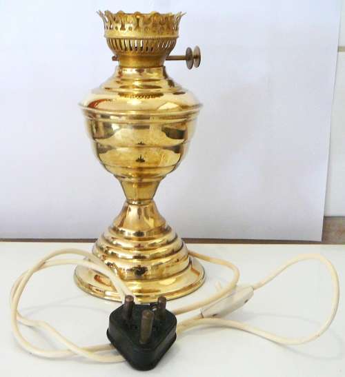 Brass Lamp. Electric Replica of Old Oil Lamp
