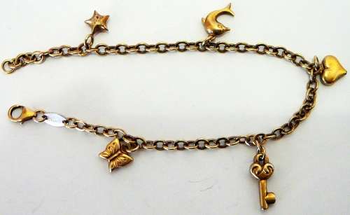 9 ct Gold Plated Sterling Silver Charm Bracelet with 5 Charms