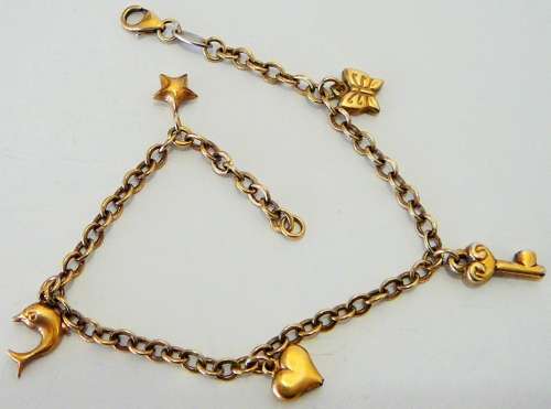 9 ct Gold Plated Sterling Silver Charm Bracelet with 5 Charms