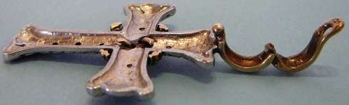 Ornate Sterling Silver & 9 ct Gold Cross set with 6 Small CZ's