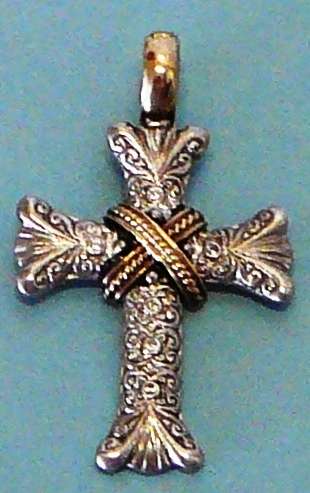 Ornate Sterling Silver & 9 ct Gold Cross set with 6 Small CZ's