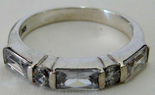 Sterling Silver Ring set with 3 Baguette Cut CZ's & 2 Round CZ's