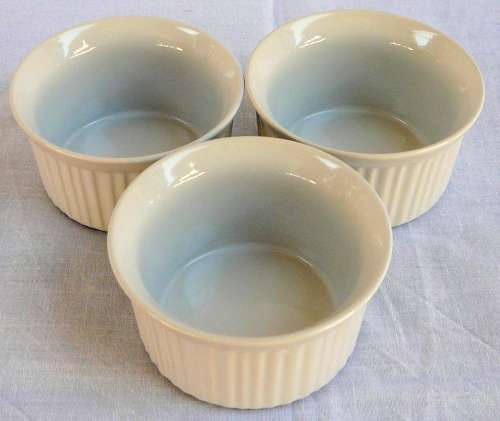 3 White Ramekins with Plastic Lids
