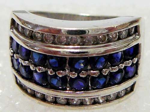 Sterling Silver Ring with Blue and White CZ's