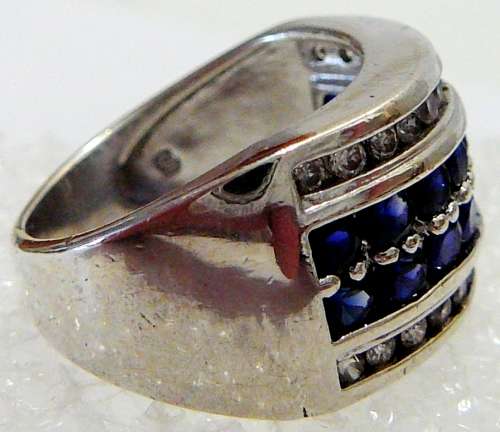 Sterling Silver Ring with Blue and White CZ's