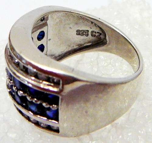 Sterling Silver Ring with Blue and White CZ's