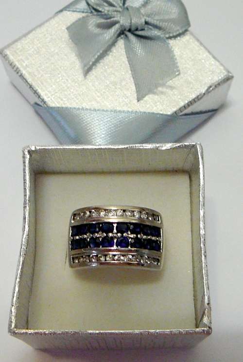 Sterling Silver Ring with Blue and White CZ's