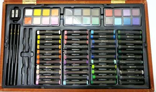 A Selection of Pencils, Crayons, Paints in a convenient Carry Case