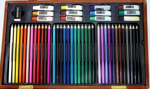 A Selection of Pencils, Crayons, Paints in a convenient Carry Case