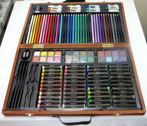 A Selection of Pencils, Crayons, Paints in a convenient Carry Case
