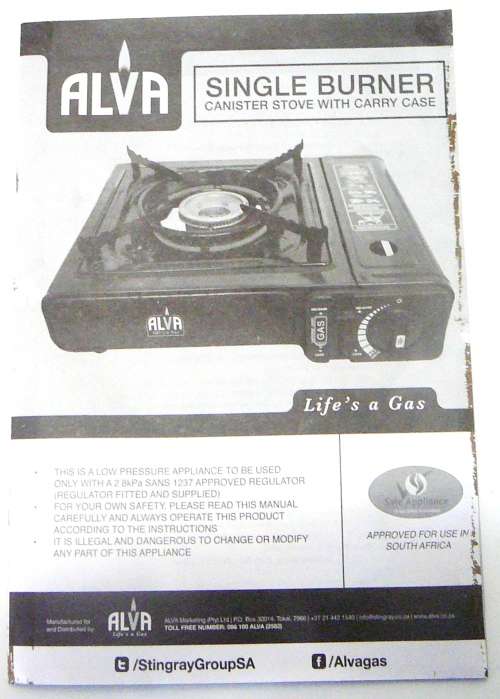 Unused Alva Single Gas Burner in Carry Case