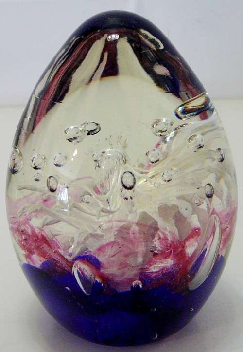 A Beautiful Blue, Pink and White Conical Glass Paperweight