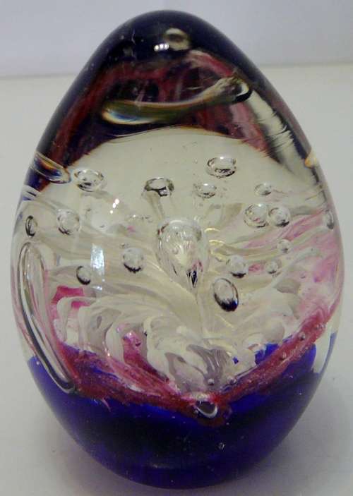 A Beautiful Blue, Pink and White Conical Glass Paperweight
