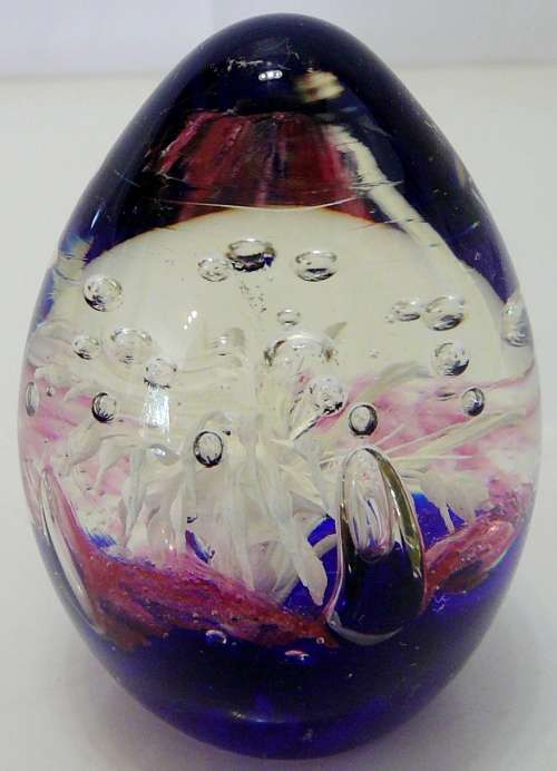 A Beautiful Blue, Pink and White Conical Glass Paperweight