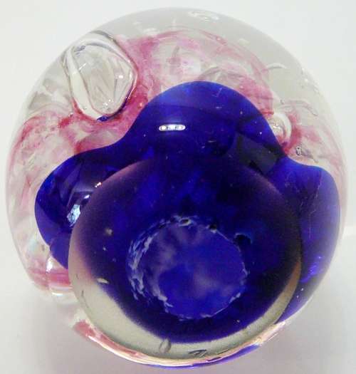 A Beautiful Blue, Pink and White Conical Glass Paperweight
