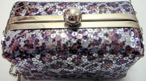 Box Shaped Sequinned Evening Bag with Long Chain Strap