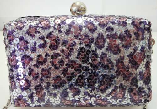 Box Shaped Sequinned Evening Bag with Long Chain Strap