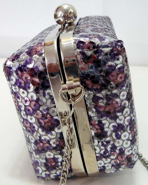 Box Shaped Sequinned Evening Bag with Long Chain Strap