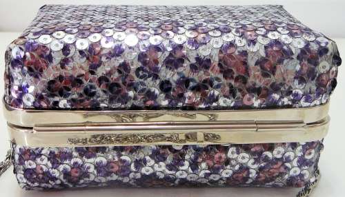 Box Shaped Sequinned Evening Bag with Long Chain Strap