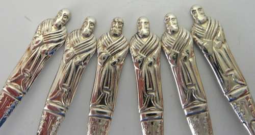 A Set of 6 Nickel Silver Apostle Spoons
