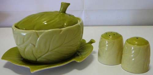 A Five Piece Cruet Set in Green Leaf Pattern Carlton Ware