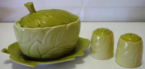 A Five Piece Cruet Set in Green Leaf Pattern Carlton Ware