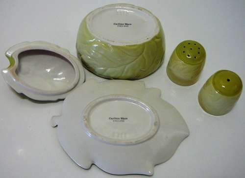 A Five Piece Cruet Set in Green Leaf Pattern Carlton Ware