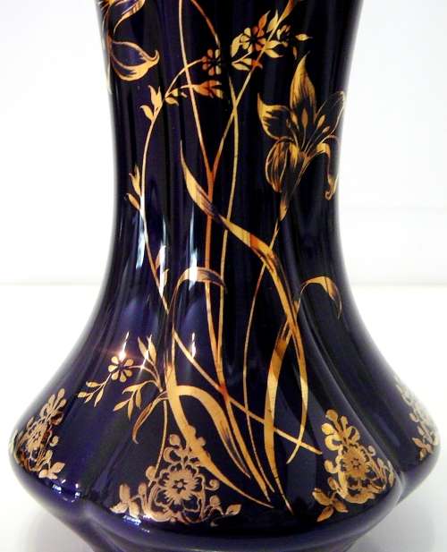 A Stunning Dark Blue and Gold Porcelain Vase from Limoges