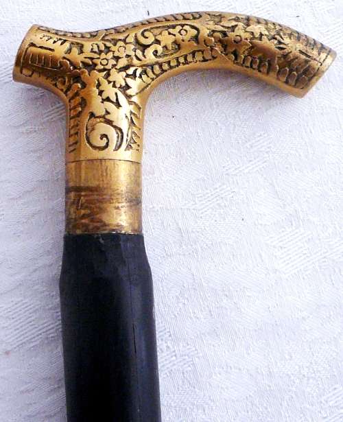 A Solid Brass Handled Home Made Walking Stick