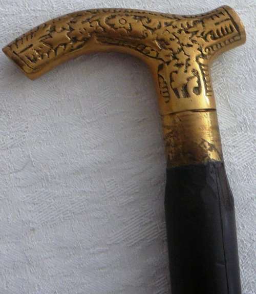A Solid Brass Handled Home Made Walking Stick