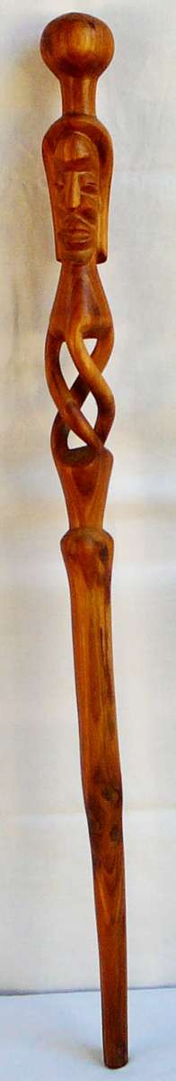 An African Ceremonial Walking Stick - Carved Head above an Open Twist