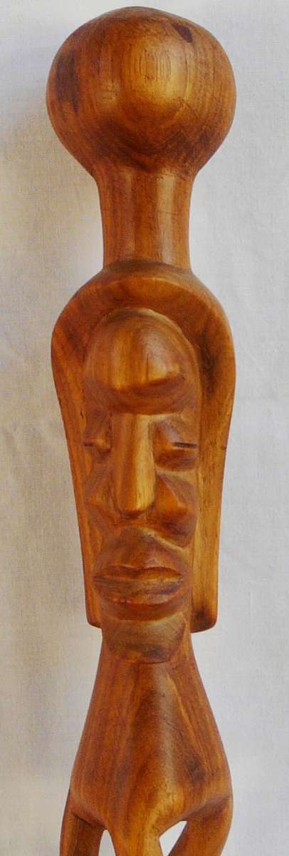 An African Ceremonial Walking Stick - Carved Head above an Open Twist