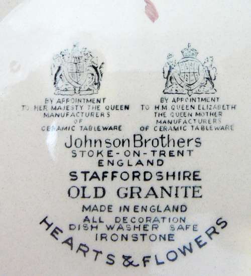 Two OLD GRANITE Plates by Johnson Bros - Hearts & Flowers