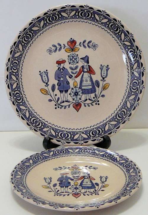 Two OLD GRANITE Plates by Johnson Bros - Hearts & Flowers