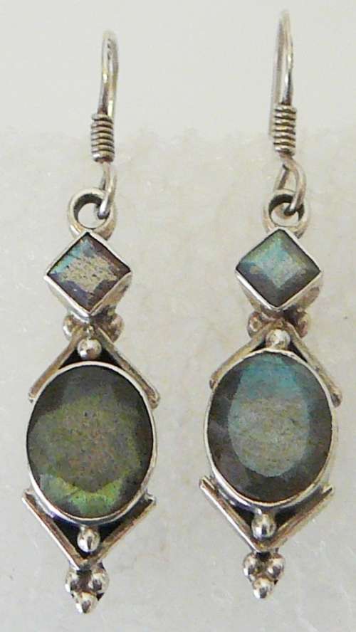 Pair of Elegant Sterling Silver Drop Earrings Set with 2 Labradorite Stones