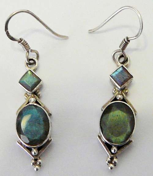 Pair of Elegant Sterling Silver Drop Earrings Set with 2 Labradorite Stones